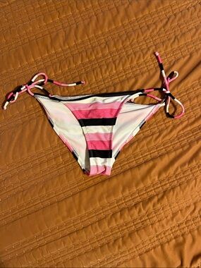 OP Pink Black White Striped Tie-Side Bikini Bottom | S (3-5)